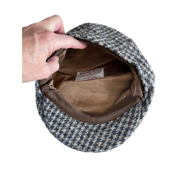 Vtg 70s 80s Harris Tweed 100% Pure Wool Houndstooth Newsboy Cap Hat Hand Woven - Picture 3 of 6